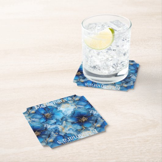 Blue Floral Custom paper coasters ペーパーコースター (インサイチュ)