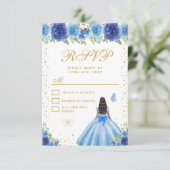 Blue Floral Dark Skin Princess Sweet Sixteen 出欠カード (スタンド正面)