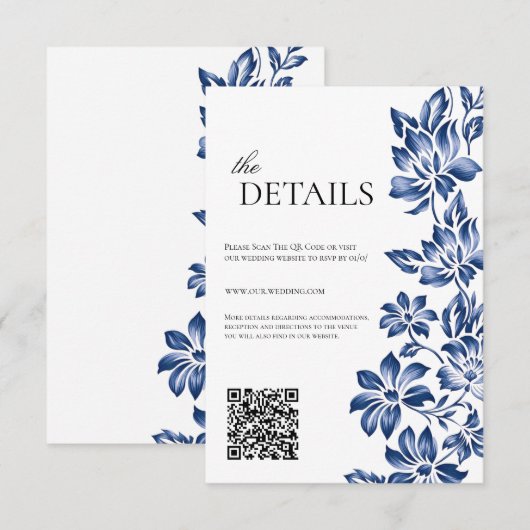 Blue floral delftware the details floral wedding エンクロージャーカード (正面/裏面)