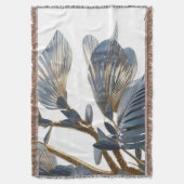 Blue Floral Design Plant スローブランケット (正面縦)