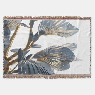 Blue Floral Design Plant スローブランケット