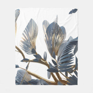 Blue Floral Design Plant フリースブランケット