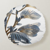 Blue Floral Design Plant ラウンドクッション (裏面)
