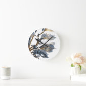 Blue Floral Design Plant ラウンド壁時計 (ホーム)