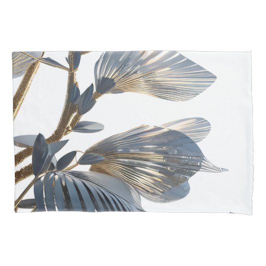 Blue Floral Design Plant 枕カバー (正面)