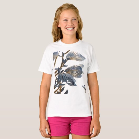 Blue Floral Design Plant Tシャツ (正面フル)