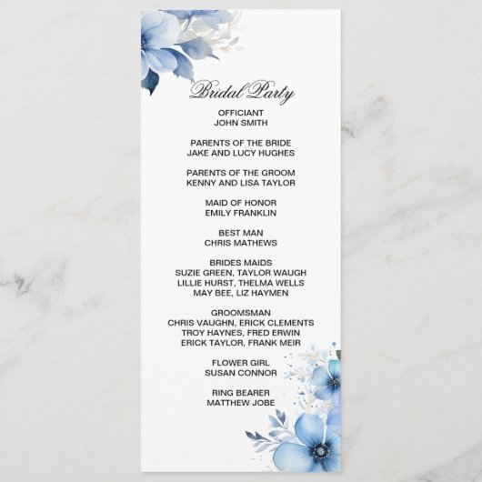 Blue Floral double side program card  プログラム (裏面)