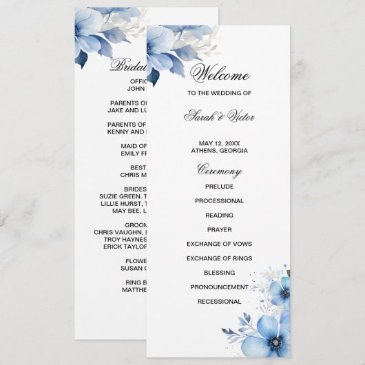 Blue Floral double side program card  プログラム (正面/裏面)