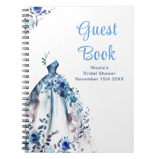 Blue Floral Dress Bridal Shower Guest Book ノートブック (正面)