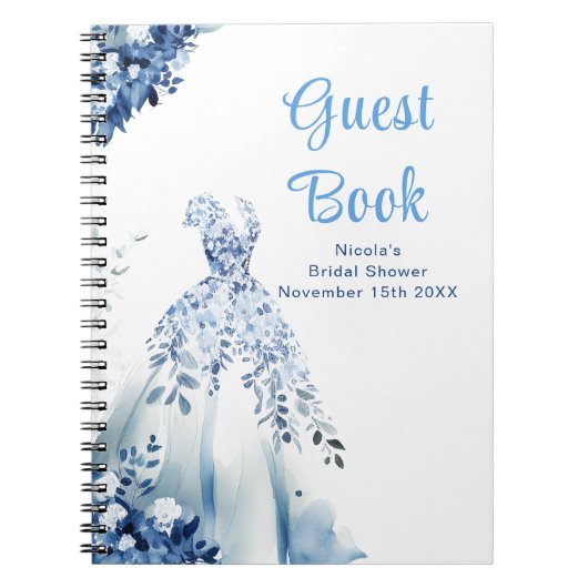 Blue Floral Dress Bridal Shower Guest Book ノートブック (正面)