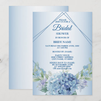 Blue Floral Dusty Vintage Bridal Shower Party 招待状