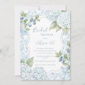 Blue Floral Elegant Blue Hydrangea Bridal Shower 招待状 (正面)