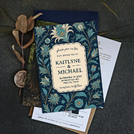 Blue Floral Elegant Botanical Antique Garden 招待状
