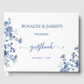 Blue Floral Elegant Botanical Wedding Reception ゲストブック (正面)