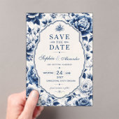 Blue Floral Elegant Chinoiserie Classic アクリル招待状 (インサイチュ (ポータブル))