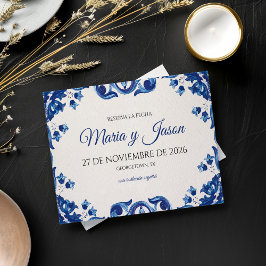 Blue Floral Elegant Fiesta Spanish Wedding セーブザデート