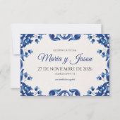 Blue Floral Elegant Fiesta Spanish Wedding セーブザデート (正面)
