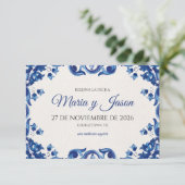 Blue Floral Elegant Fiesta Spanish Wedding セーブザデート (スタンド正面)