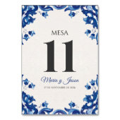 Blue Floral Elegant Fiesta Spanish Wedding テーブルナンバー (正面)