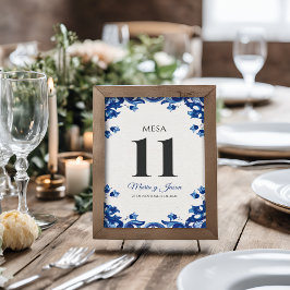 Blue Floral Elegant Fiesta Spanish Wedding テーブルナンバー