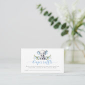 Blue Floral Elephant Baby Boy Shower Diaper Raffle エンクロージャーカード (スタンド正面)