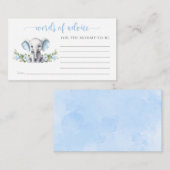 Blue Floral Elephant Baby Shower Words of Wisdom エンクロージャーカード (正面/裏面)