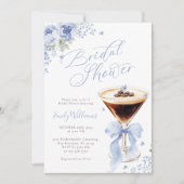 Blue Floral Espresso Martini Bridal Shower 招待状 (正面)
