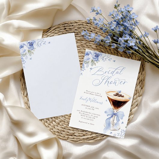 Blue Floral Espresso Martini Bridal Shower 招待状