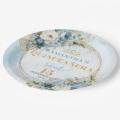 Blue Floral Eucalyptus Gold Custom Quinceañera  ペーパープレート (アングル)