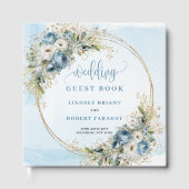 Blue Floral Eucalyptus Gold Wedding Sign In Book ゲストブック (正面)