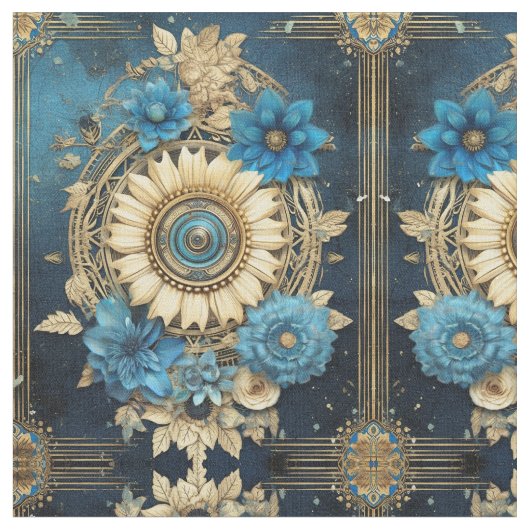 Blue Floral Fabric Seamless Pattern For Sewing ファブリック (クローズアップ)