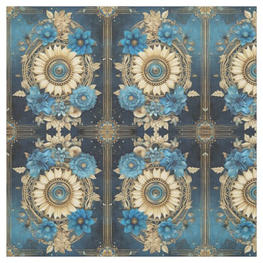 Blue Floral Fabric Seamless Pattern For Sewing ファブリック (見本)