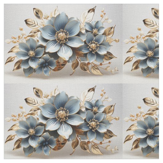 Blue Floral Fabric Seamless Pattern For Sewing ファブリック (クローズアップ)