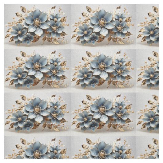 Blue Floral Fabric Seamless Pattern For Sewing ファブリック (見本)