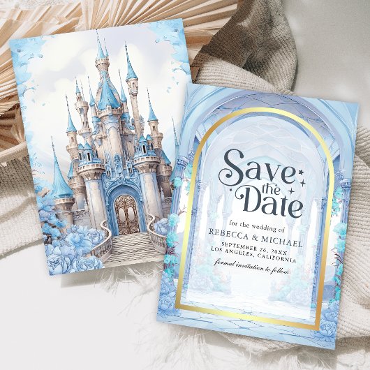 Blue Floral Fairytale Castle Wedding セーブザデート