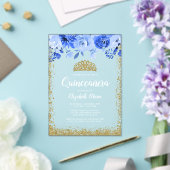 Blue Floral Faux Gold Glitter Tiara Quinceanera アクリル招待状 (インサイチュ (ウェディング))