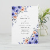 Blue Floral Flourish Wedding 招待状 (スタンド正面)