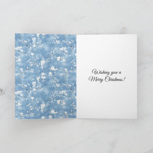 Blue Floral Fox Christmas カード (内部)