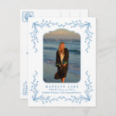 Blue Floral Frame Coastal Graduation Postcard ポストカード (正面/裏面)