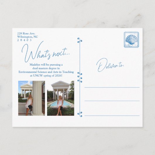 Blue Floral Frame Coastal Graduation Postcard ポストカード (裏面)