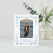 Blue Floral Frame Coastal Graduation Postcard ポストカード (スタンド正面)