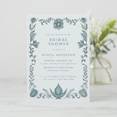 Blue Floral Frame Spring Summer Bridal Shower 招待状 (スタンド正面)