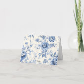 Blue Floral French Toile Chinoiserie Blank サンキューカード (裏面)