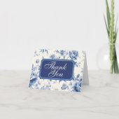 Blue Floral French Toile Chinoiserie Blank サンキューカード (正面)