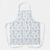 Blue Floral French Toile Custom Monogram エプロン (正面)