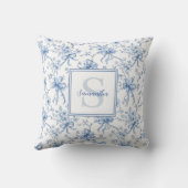 Blue Floral French Toile Monogram Name クッション (裏面)