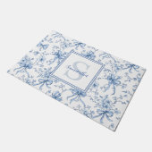 Blue Floral French Toile Monogram Name  ドアマット (アングル)