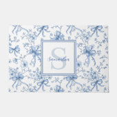 Blue Floral French Toile Monogram Name  ドアマット (正面)