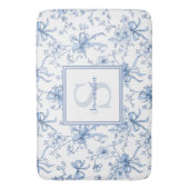 Blue Floral French Toile Monogram Name  バスマット (正面縦)