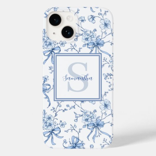 Blue Floral French Toile Monogram Name  Case-Mate iPhoneケース (裏面)